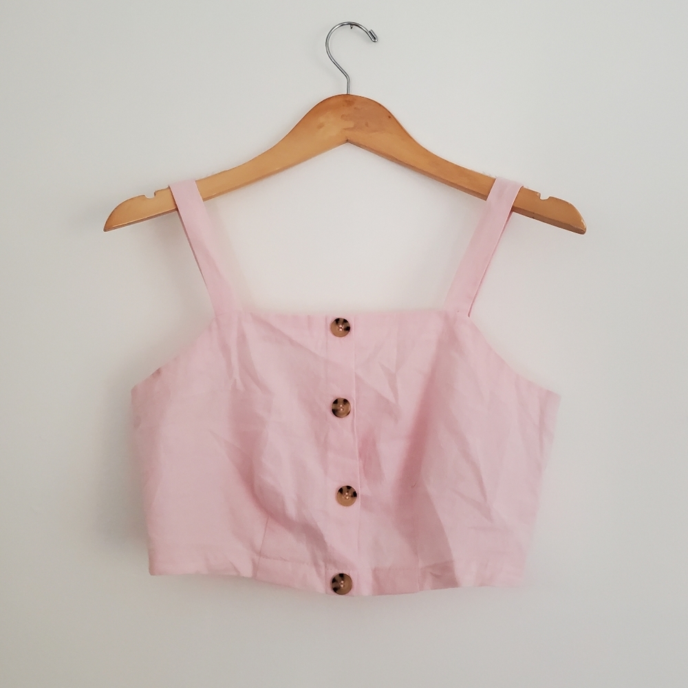 Linen blend pink crop top.